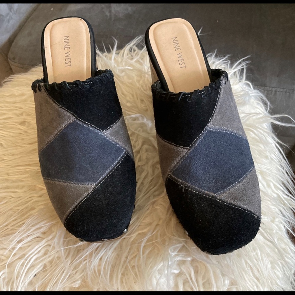 Faux Suede Color Block Platform Heels